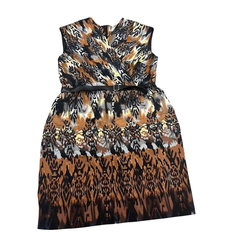 Avenue Dress Womens Size 16 Sleeveless Faux Wrap Belted Tribal Ikat Knee